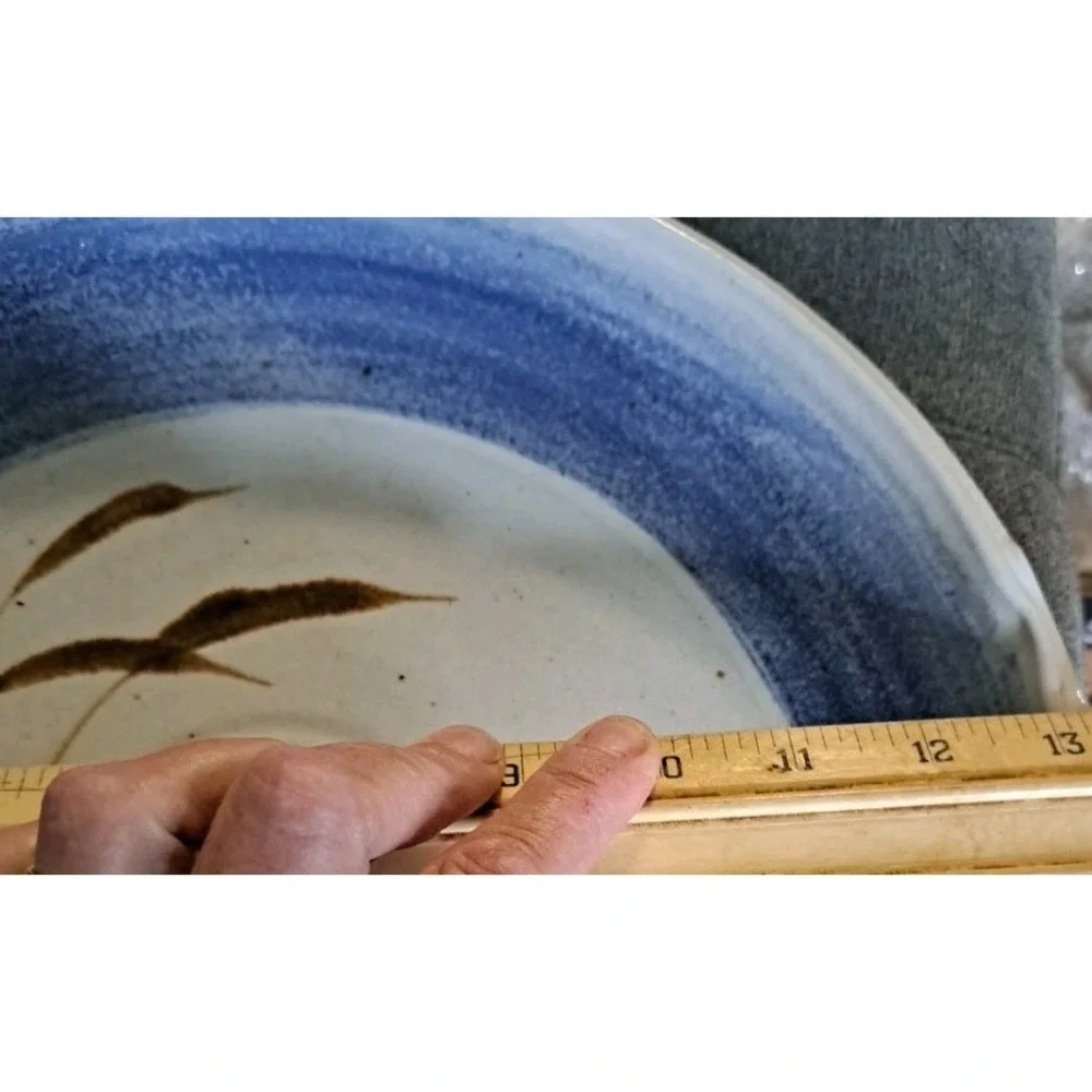 Studio Pottery Chip‎ & Dip Hand Thrown Artist Signed Blue Wildflowers 13.5